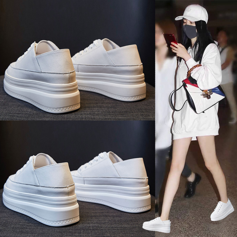 内增高小白鞋女2019秋季新款韩版百搭真皮厚底松糕休闲鞋网红白鞋