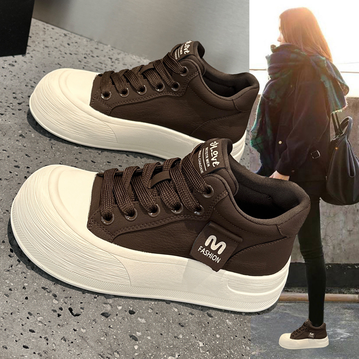 复古真皮高帮板鞋女2025秋季新款厚底轻便丑萌大头运动休闲小白鞋