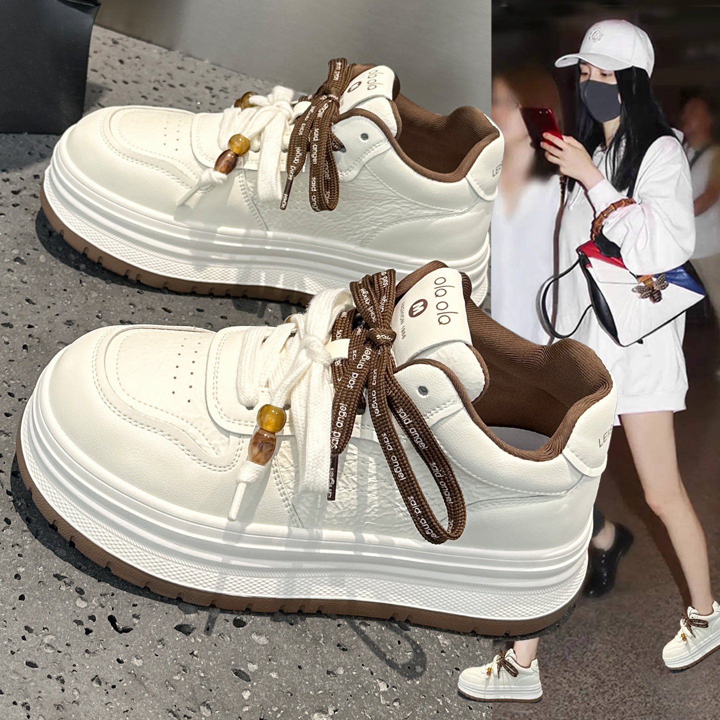 真皮高帮鞋女厚底小白鞋增高板鞋