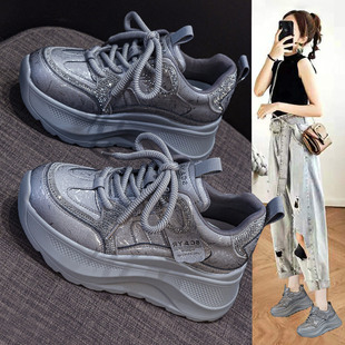 超火复古时尚厚底老爹鞋女2025秋冬新款加绒内增高运动休闲棉鞋子