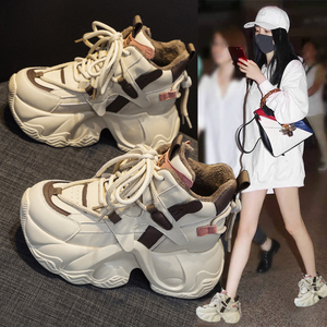 轻便高帮老爹鞋女2023冬季新款爆款厚底内增高加绒运动休闲棉鞋子