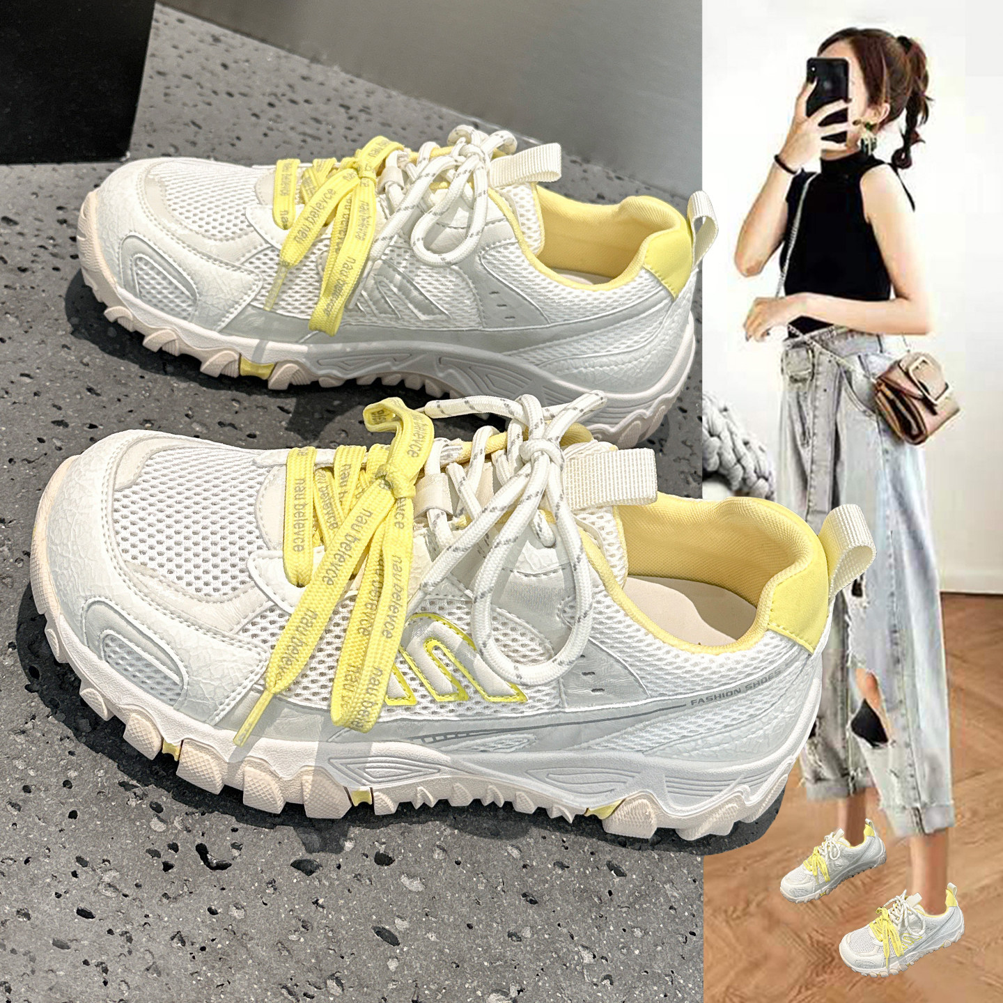 超火德训鞋女薄款透气网面2026夏季新款软底不累脚运动休闲跑步鞋