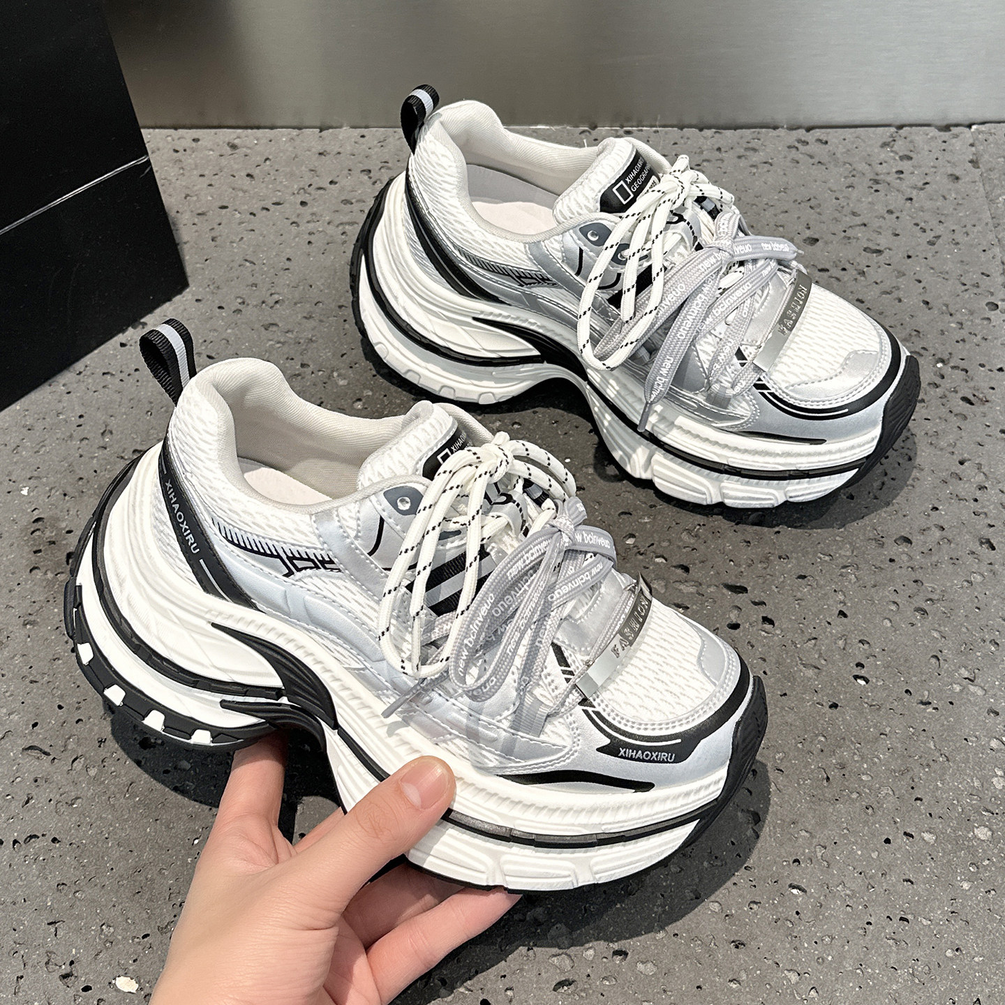 欧货超火熊猫老爹鞋女2026春季新款爆款设计感厚底增高运动休闲鞋