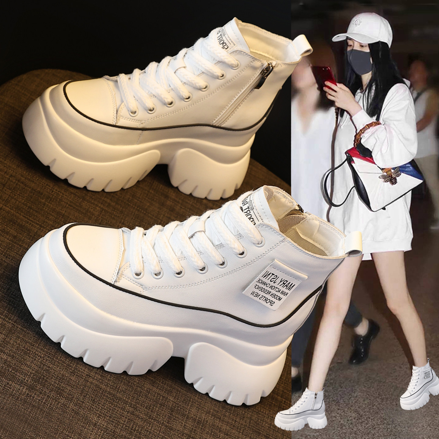 超火白色马丁靴女短靴加绒小白鞋