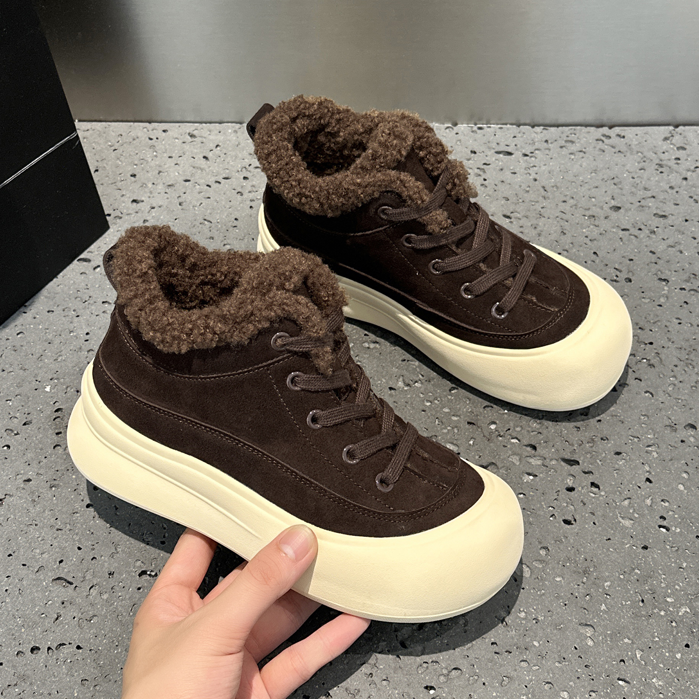 雪地靴女软底加绒真皮高帮休闲鞋