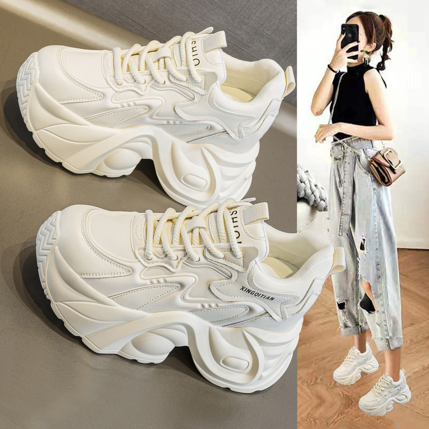 超火小个子厚底老爹鞋女2026秋季新款巨好看内增高10cm运动休闲鞋