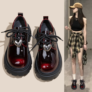 复古英伦风漆皮厚底乐福鞋女2026春季新款时尚单鞋增高百搭小皮鞋