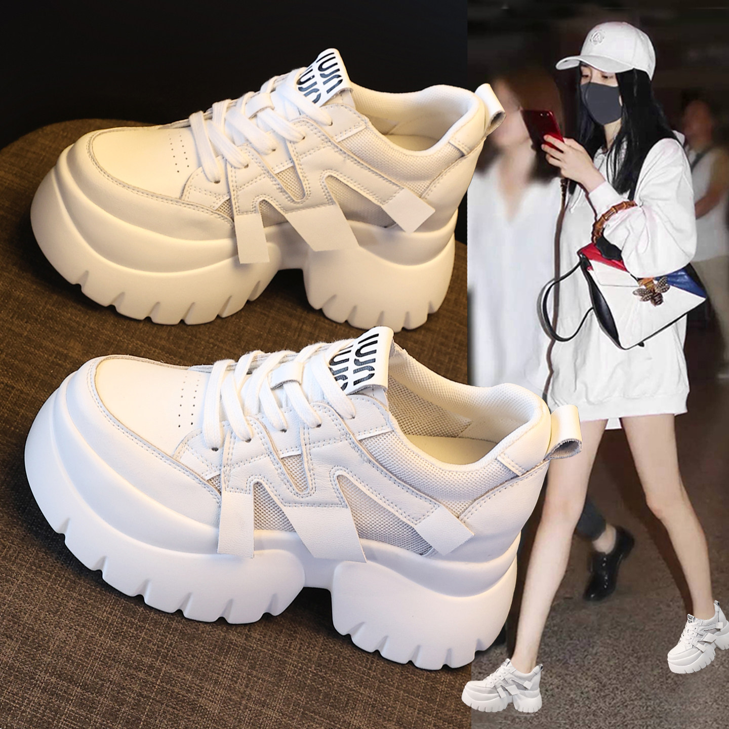 超火巨好看内增高小白鞋女款2026夏季新款网鞋透气网面厚底休闲鞋