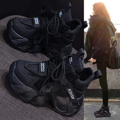 加绒高帮老爹鞋女厚底小个子棉鞋