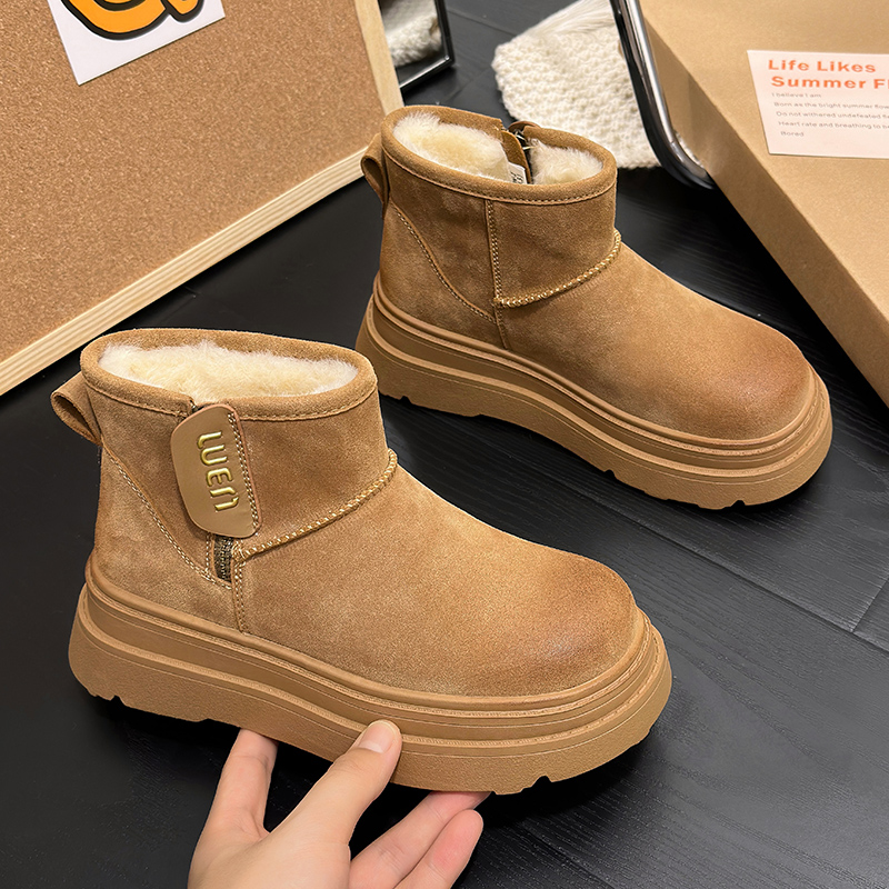 真皮雪地靴棉鞋加绒加厚复古短靴