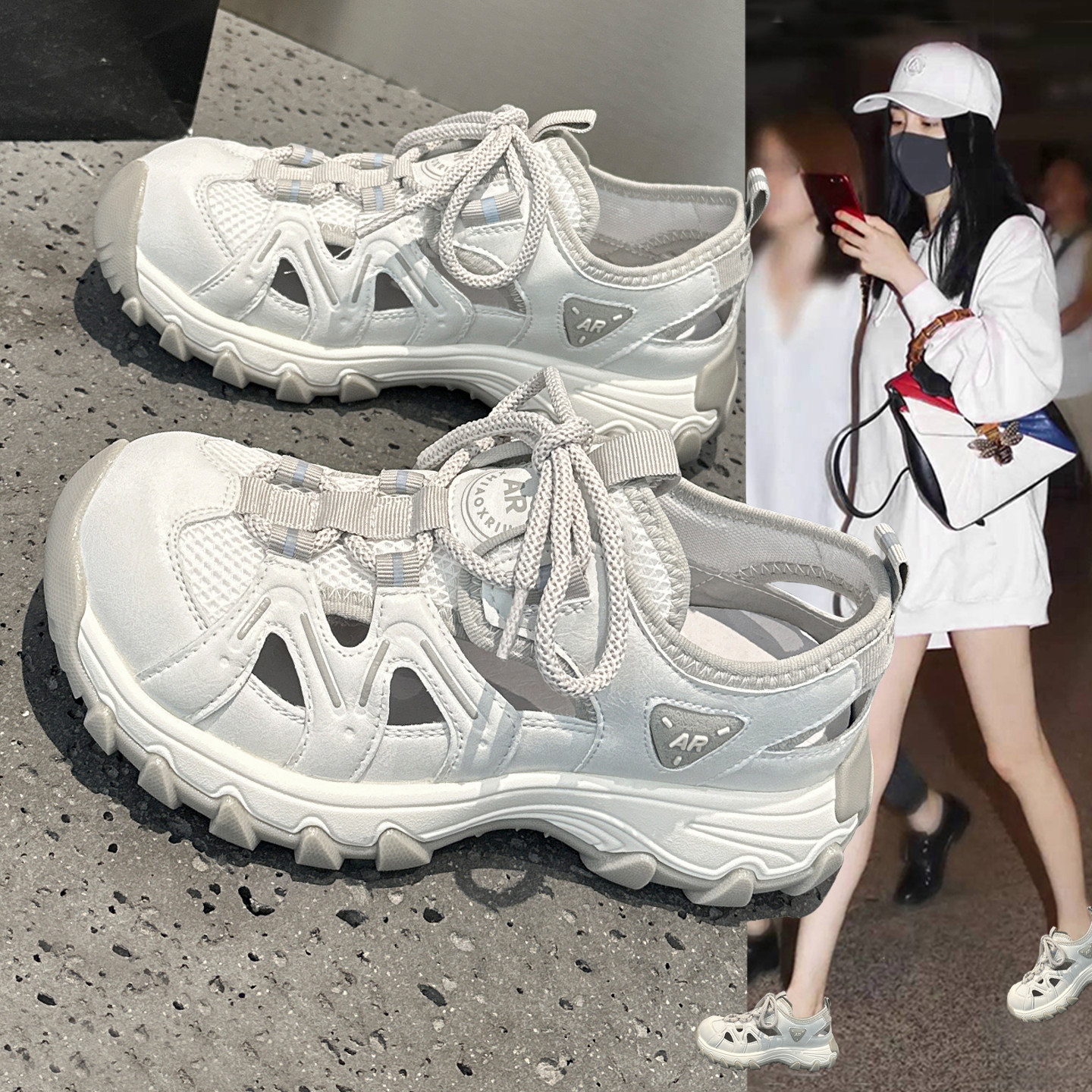 巨好看夏季镂空透气德训鞋女2026新款软底不累脚休闲包头运动凉鞋