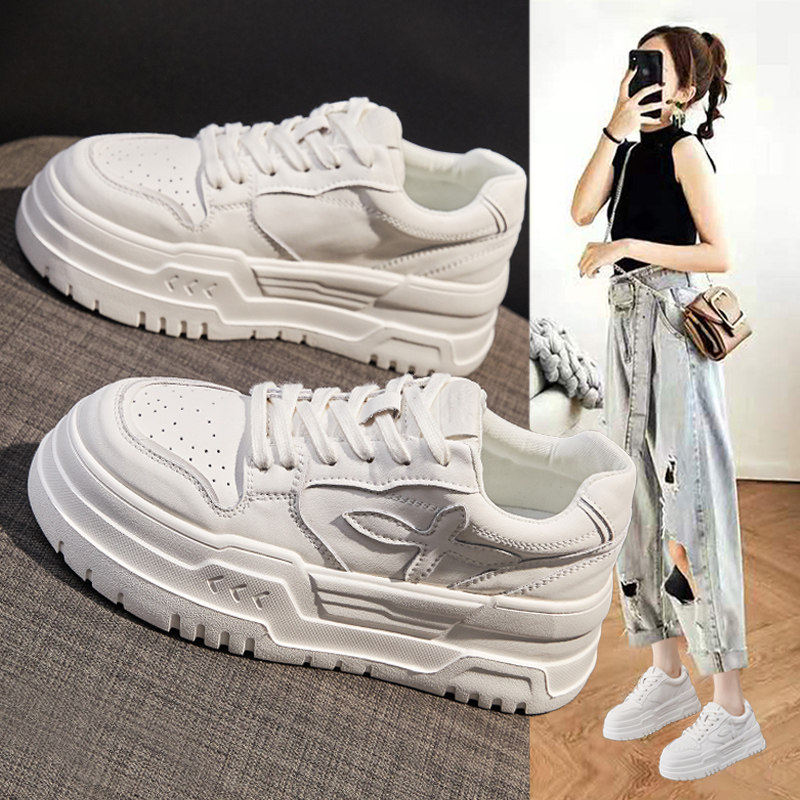 小香风真皮小白鞋女鞋2024春季新款爆款厚底松糕轻便运动休闲板鞋,女鞋,时尚休闲鞋,淘宝优惠券,粉丝福利购,淘宝优惠卷