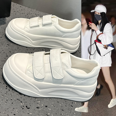 魔术贴真皮小白鞋女厚底轻便板鞋