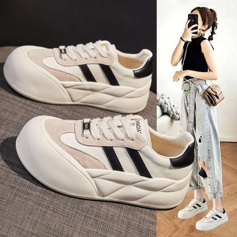 丑萌大头鞋女真皮休闲面包小白鞋