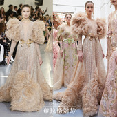 Elie SAAB奢华时尚 香槟色重手工新娘婚礼名媛红地毯气质复古礼服