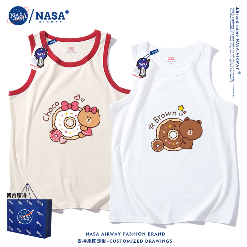 NASA AW布朗熊可妮兔联名周边纯棉背心男女生儿童无袖T恤夏季吊带