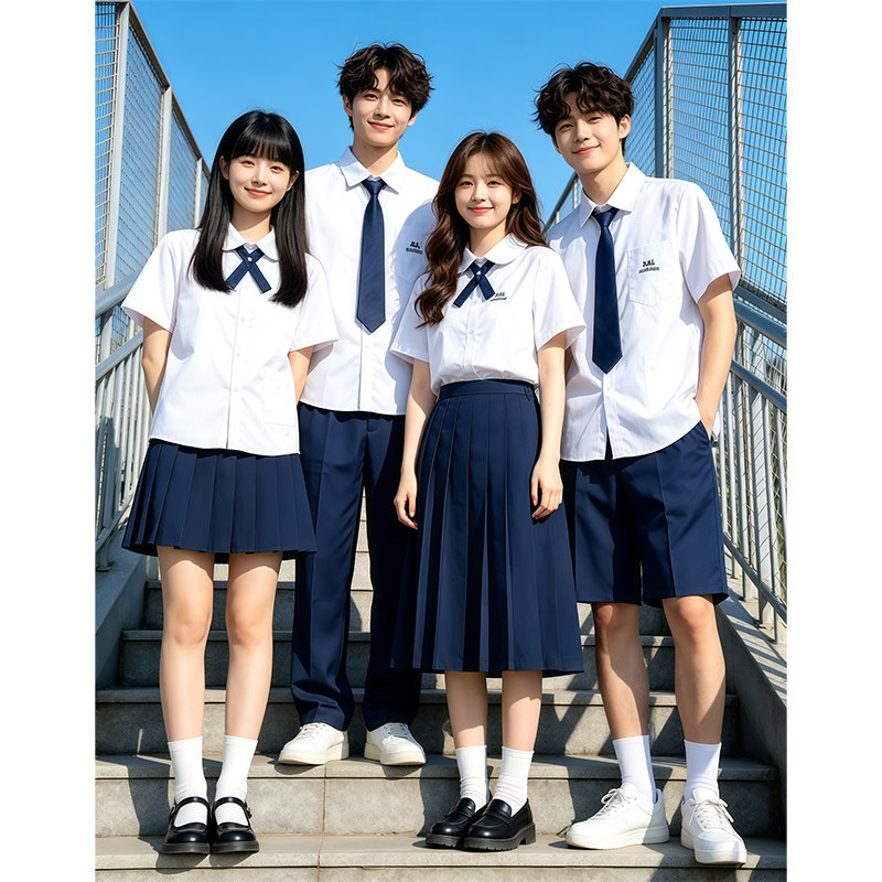 泰国泰式校服jk制服衬衫短袖高初中生学院风毕业照运动会班服套装