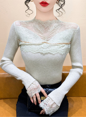 春秋女打底衫早钉钻气质蕾丝高领针织季2026新款修身内搭上1230k