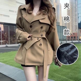 美拉德夹棉加厚短款风衣女冬季2025新款收腰显瘦高级感气质风衣服