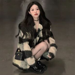 韩系chic千金穿搭格子外套女秋冬新款慵懒风宽松遮肉洋气呢子大衣