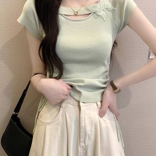 多巴胺蝴蝶结短袖上衣女夏日