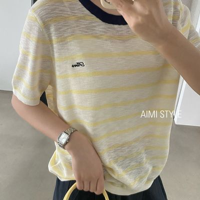 背后纽扣甜美针织衫女短袖2025