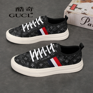 酷奇男鞋欧洲站新款轻便软底休闲百搭板鞋透气一脚蹬运动帆布鞋子