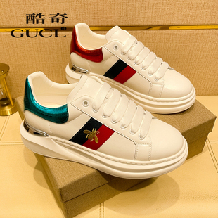 酷奇男鞋新款真皮时尚轻奢运动小白鞋厚底潮流小蜜蜂休闲百搭板鞋