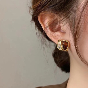 925银针小众设计几何猫眼石透亮耳环女简约百搭耳环森系超仙耳饰