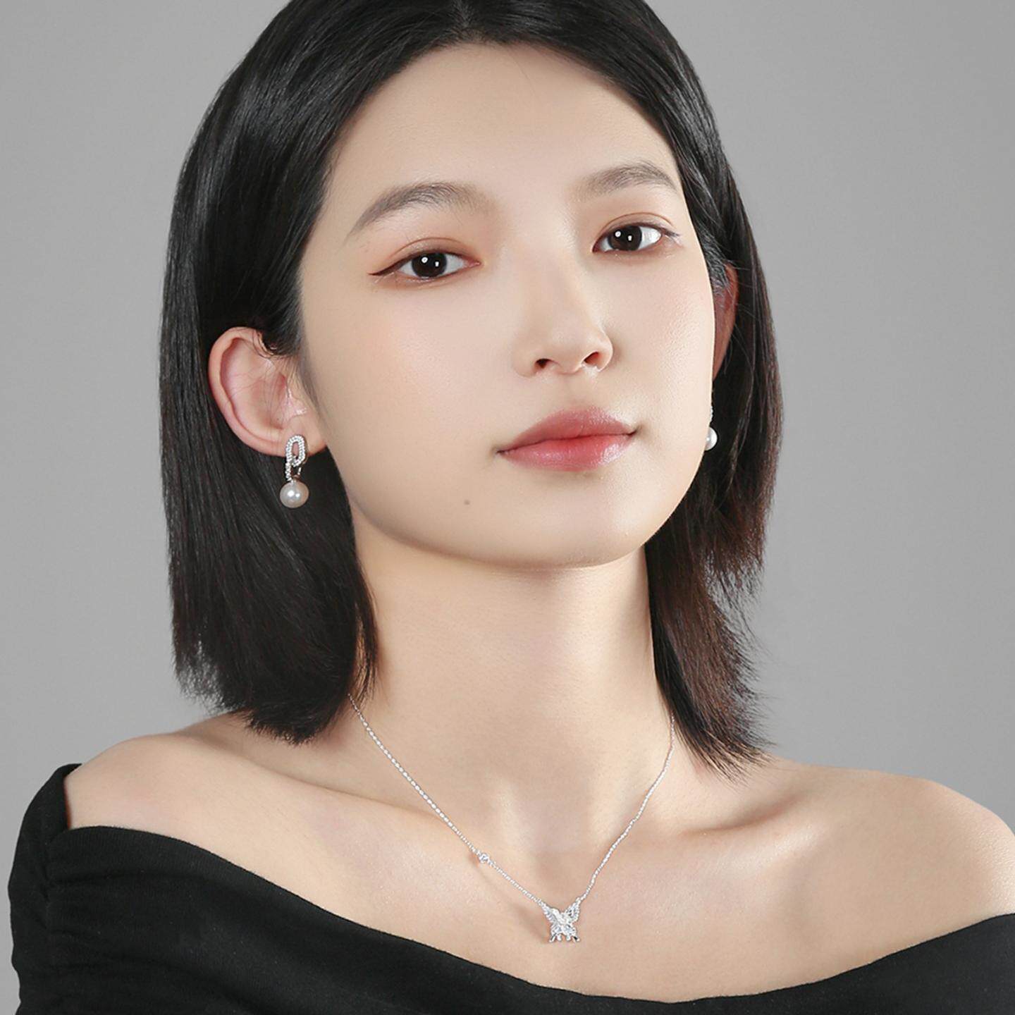 淑女风链条锆石珍珠耳钉时尚气质