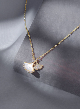 微镶双银杏叶项链女气质百搭轻奢小众设计感锁骨链颈链条时尚日韩