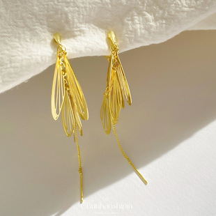 显瘦方圆脸蚊香盘耳夹无耳洞女长款流苏金色耳钉高级感轻奢小众