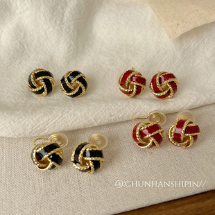 法式复古同心结耳夹无耳洞小众设计高级感耳钉气质百搭滴油耳环女