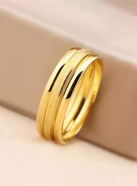 三生三世素圈简约戒指女金色时尚个性食指戒小众设计感ins潮指环