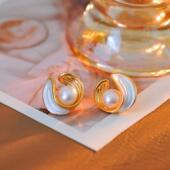 复古风天然淡水珍珠莫兰迪滴油气质耳环 高版 本法式 A10246