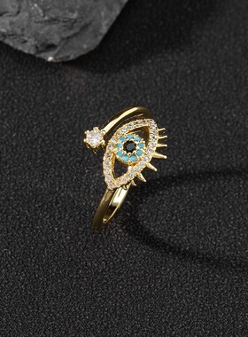 恶魔之眼戒指女时尚简约蓝眼睛食指女戒韩版小众轻奢设计