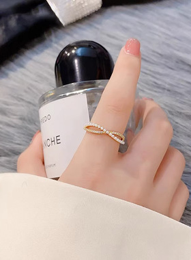高级感交叉珍珠戒指女时尚个性ins潮冷淡风日系轻奢指环小众设计