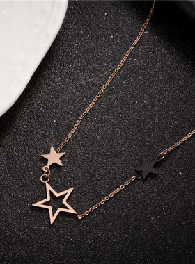 新款钛钢18K玫瑰金五角星项链女 欧美时尚满天星锁骨链气质白搭