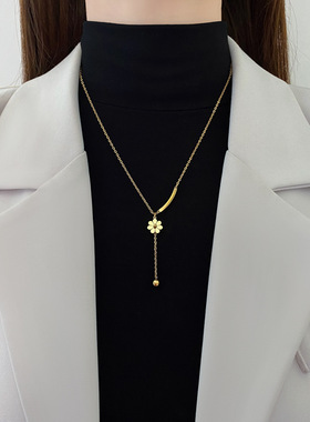 通体钛钢小雏菊流苏吊坠项链女ins百搭饰品小众轻奢百搭工厂价