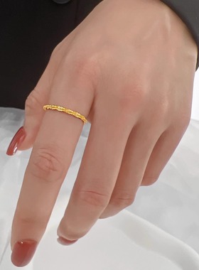 时尚钛钢镀18K金波光粼粼戒指韩版个性链条戒女尾戒指环日韩饰品