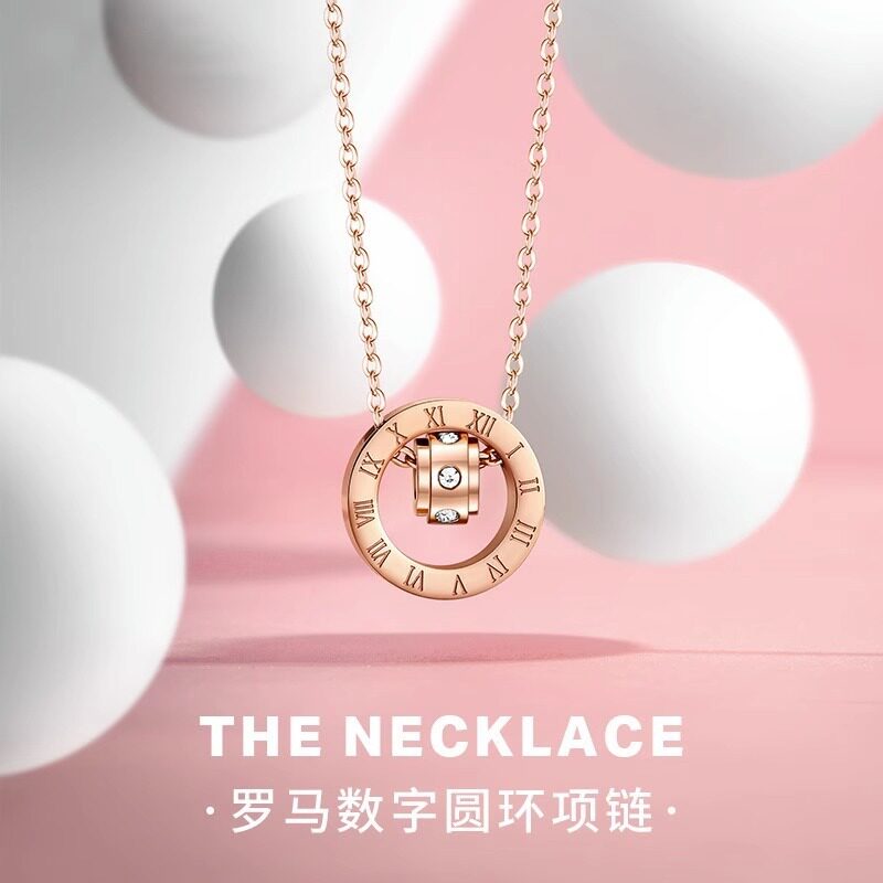 气质不掉色项链女百搭钛钢罗马数字吊坠玫瑰金彩金锁骨链轻奢小众
