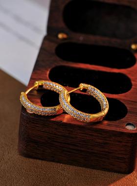 欧美爆款圈式耳环满锆石Bling男女嘻哈耳饰 A10307