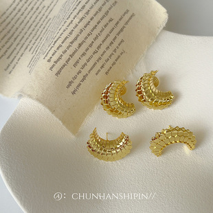 新款金色金属耳夹无耳洞蚊香盘欧美夸张大耳钉轻奢小众独特耳饰