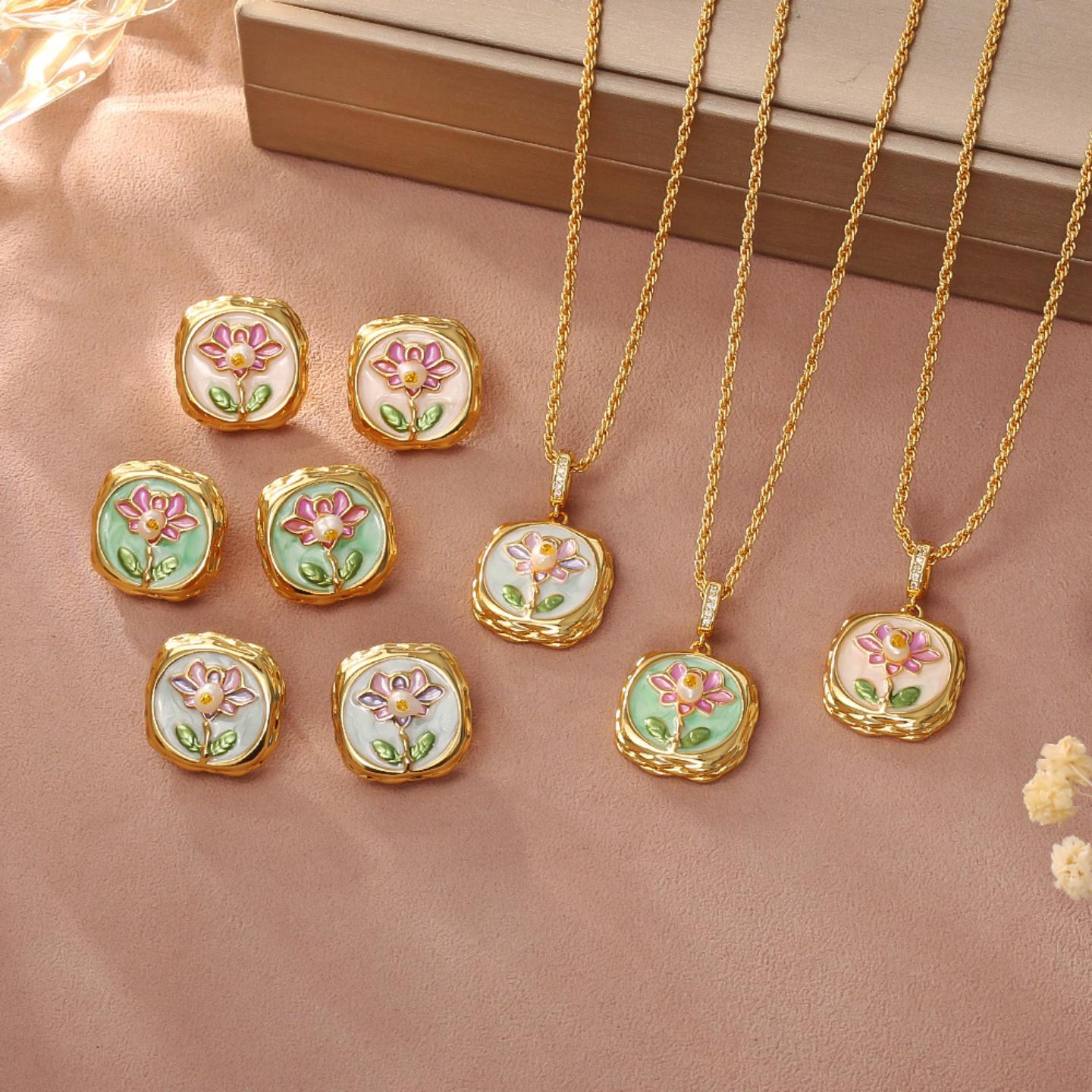 天然淡水珍珠花朵耳钉莫奈花园