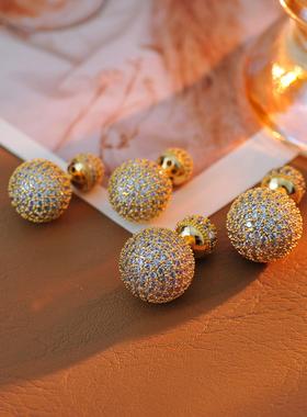 新款轻奢风高级感圆球耳环微镶满锆锆石耳钉女气质耳饰 A10248