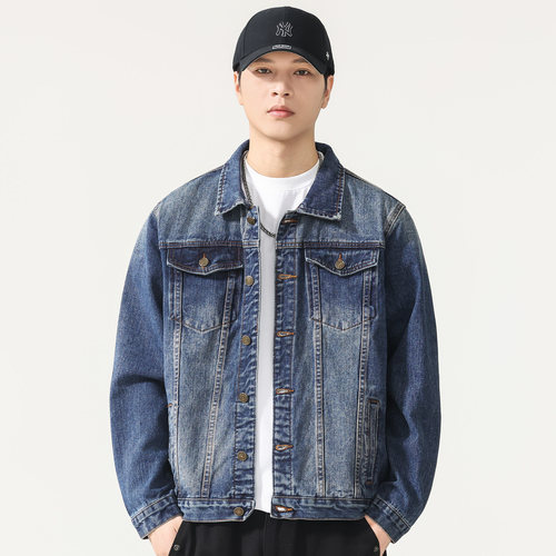 春秋复古水洗工装宽松牛仔外套男