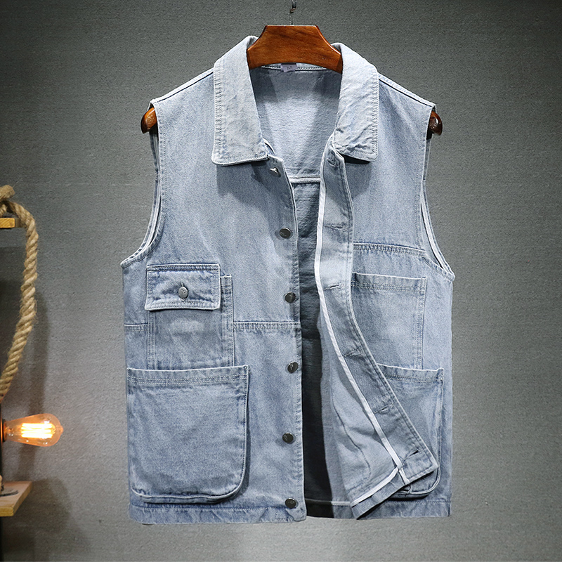 杰贵雅多口袋牛仔马甲男厂家直销