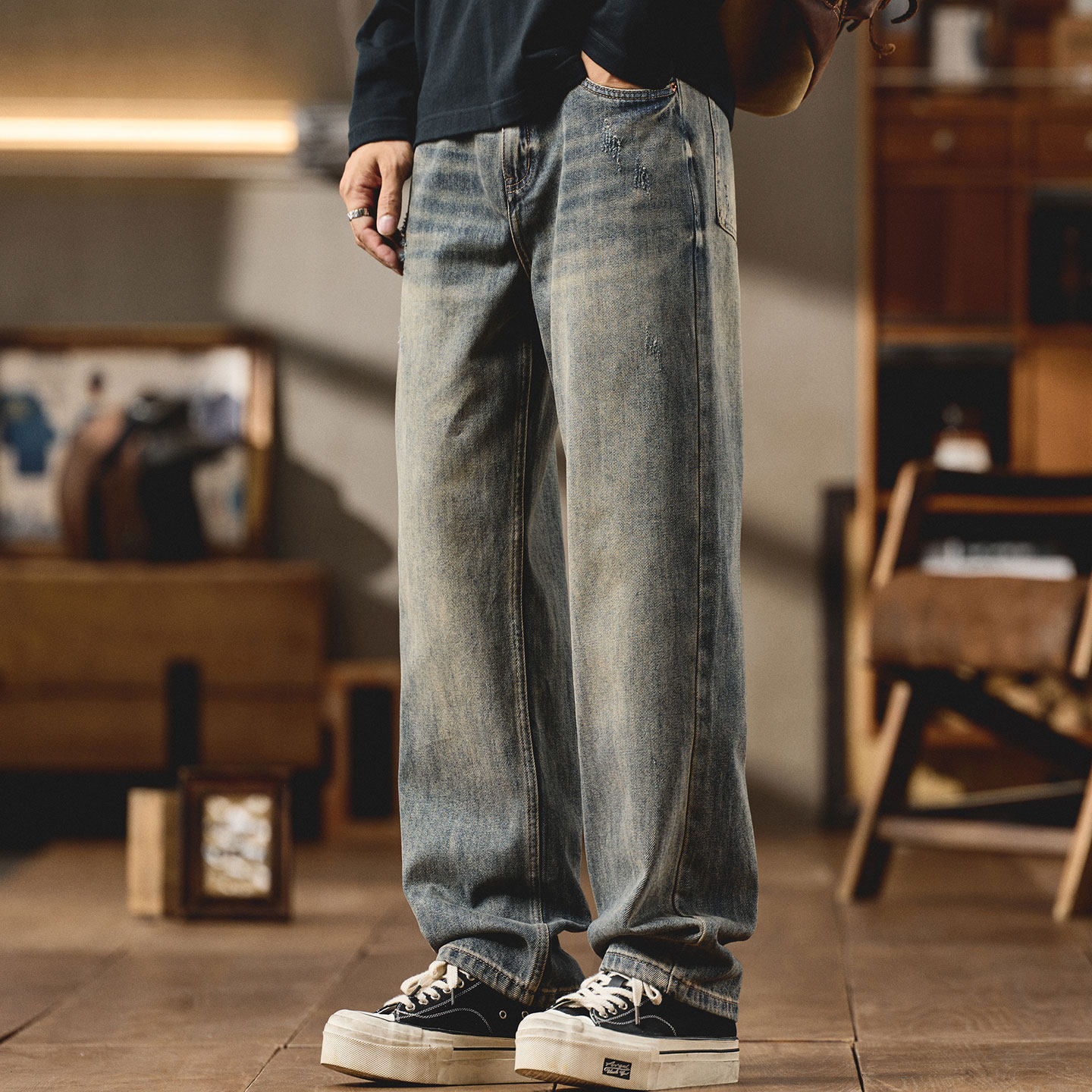 2025秋季新款美式复古水洗牛仔裤男秋冬款直筒宽松cleanfit长裤子,男装,牛仔裤,淘宝优惠券,粉丝福利购,淘宝优惠卷