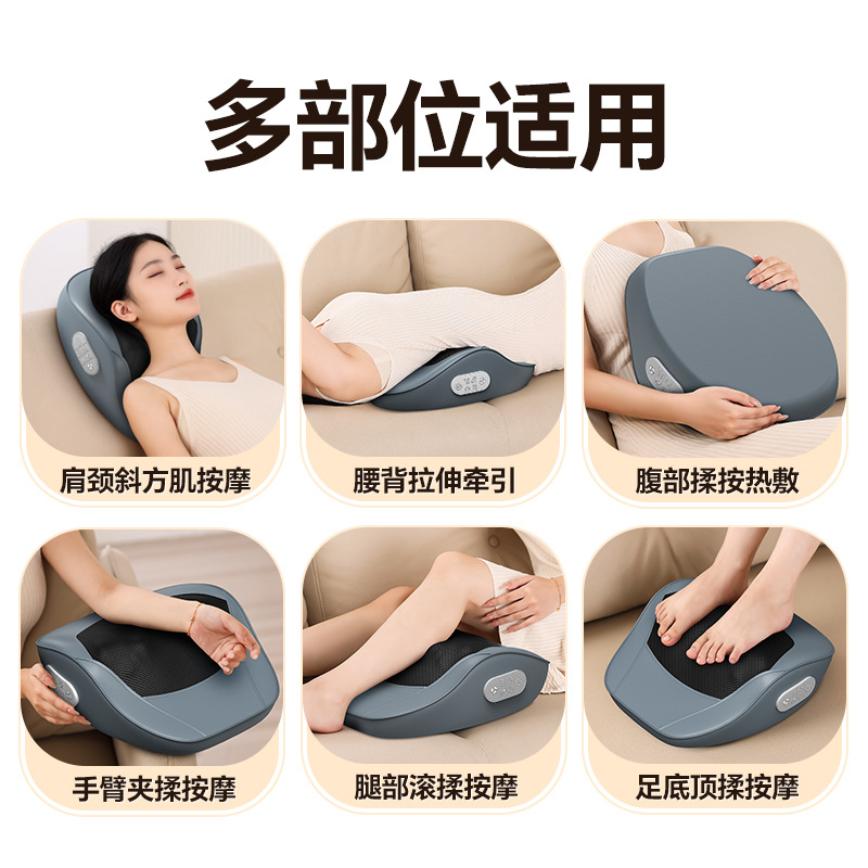 按摩枕人体工学曲度跨境批发揉捏热敷按摩靠垫腰部背部全