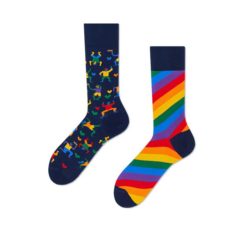 SSWEATSHOP AB Cartoon asymmetrical creative couple Street style contrasting color mandarin duck Instagram mid-tube trendy sock girls thumbnail 5